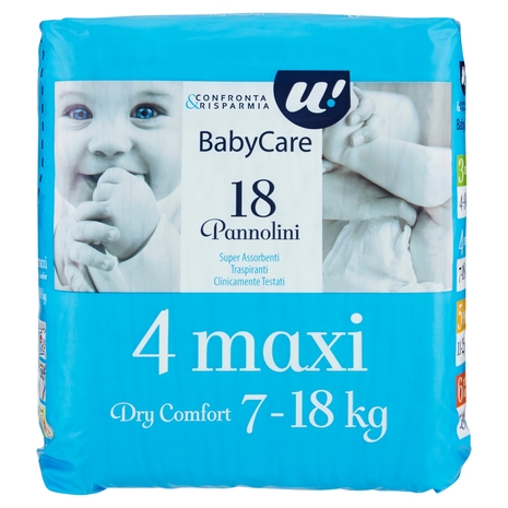 18 PANNOLINI BABY CARE MAXI DRY COMFORT 7-18 KG U! Confronta & Risparmia